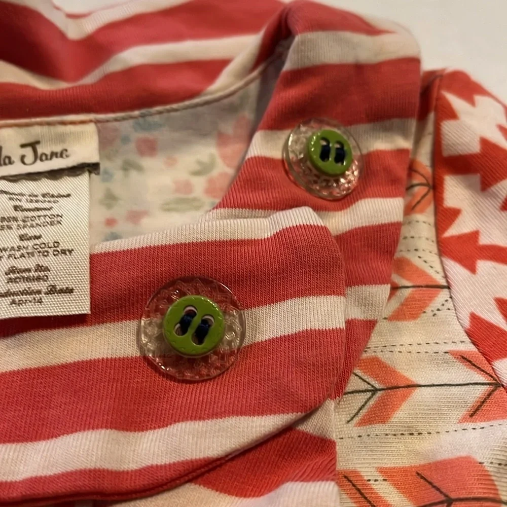 Matilda Jane-12 M-multicolored patterned top with back ruffle, long sleeve top.